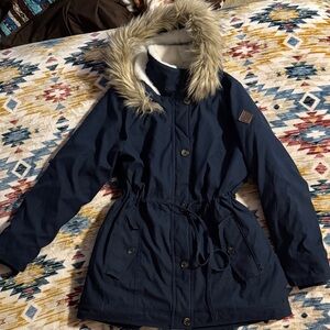 Hollister Navy Jacket with White Faux Fur